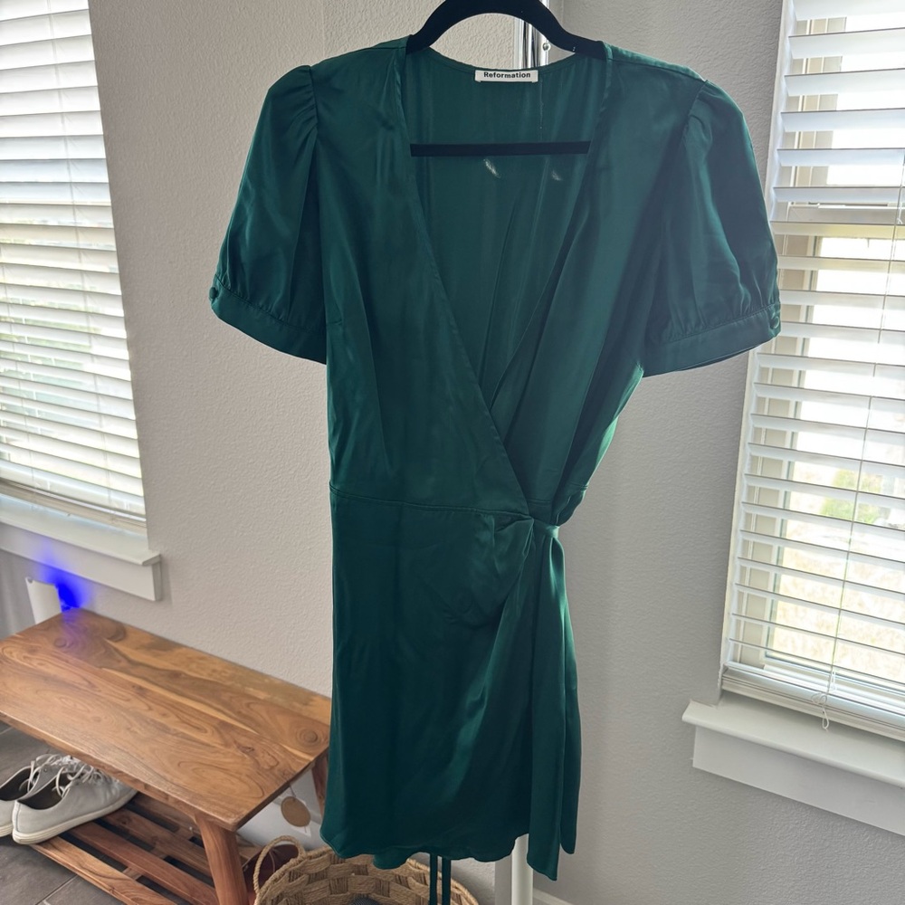 Reformation Deep Green Silk Mini Dress